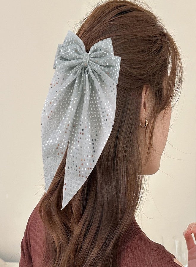ZEYER Bow Christmas Hair Clips Glitter Silvery Bow Spring Clip Design with Silvery Exquisite Hair Accessories for Women Girls Christmas Gifts Claw Clips 1PCS - Image 5
